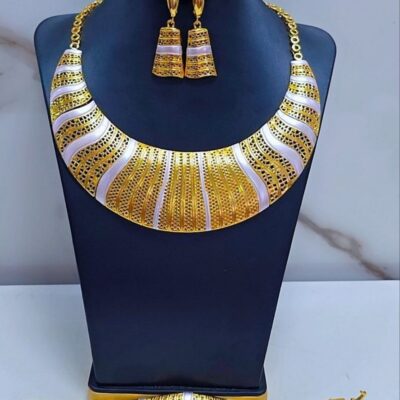 Luxury Gold Ribbed Collar Jewelry Set