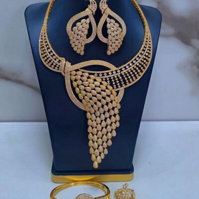 Luxury Gold Cascading Leaf Statement Bridal Jewelry Set