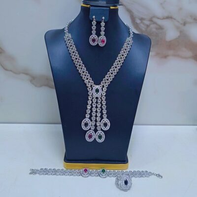 Luxury Silver Drop Pendant Bridal Jewelry Set