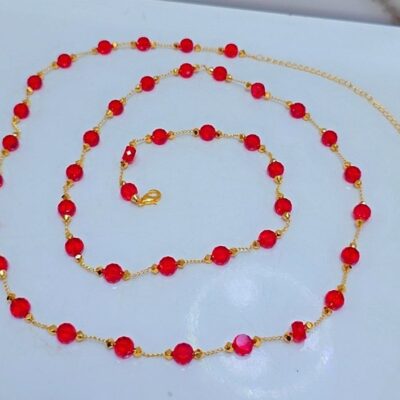 Luxury Red Beaded Gold Chain Set