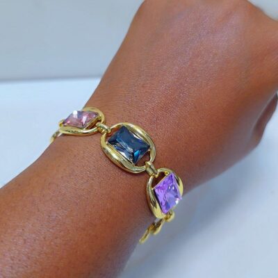 Luxury Multicolor Gemstone Link Bracelet