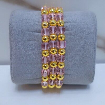 Luxury Pink Crystal Beaded Bracelet Set