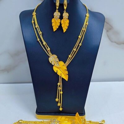 Luxury Gold Leaf Drop Layered Jewelry Set
